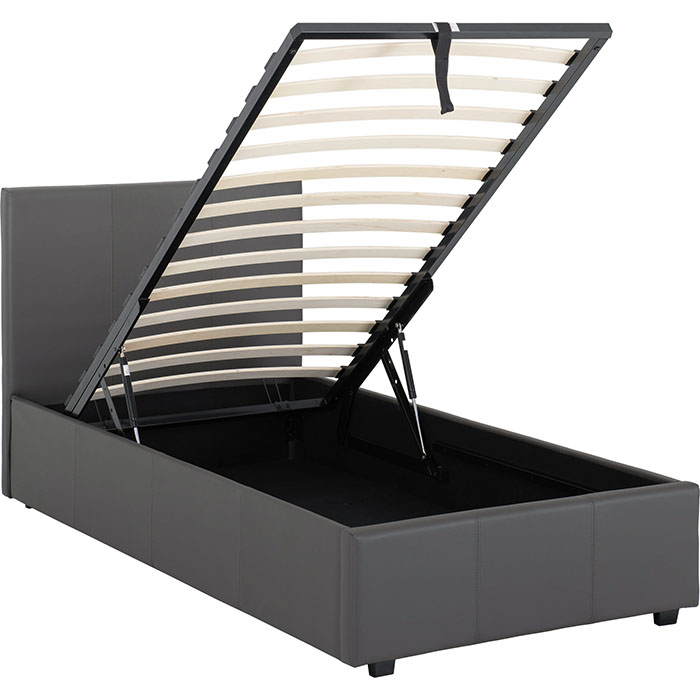 Prado Plus 3' Storage Bed In Black Or Grey Faux Leather - Click Image to Close